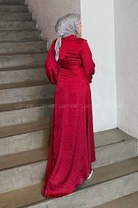 Lamelif Degaje Detaylı Saten Elbise Bordo