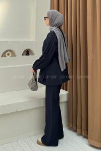 Lamelif Düğmeli Tesettür Takım Lacivert