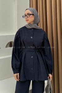 Lamelif Düğmeli Tesettür Takım Lacivert