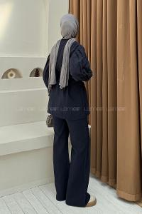 Lamelif Düğmeli Tesettür Takım Lacivert