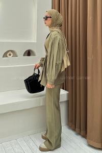 Lamelif Düğmeli Tesettür Takım Yağ Yeşili