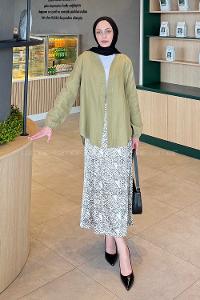 Lamelif Düz Keten Kimono Haki