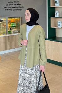 Lamelif Düz Keten Kimono Haki