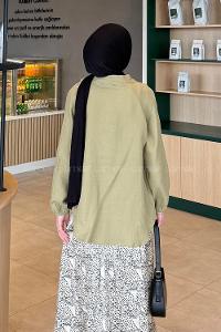 Lamelif Düz Keten Kimono Haki