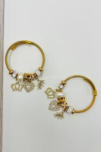 Lamelif Gold İncili Kalp Charm Pandora Bileklik