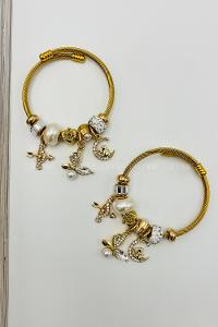 Lamelif Gold İncili Kelebek Charm Pandora Bileklik