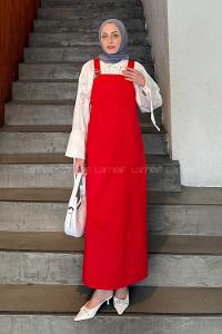 Lamelif Kanguru Cepli Tesettür Elbise Bordo