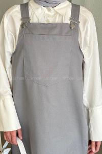 Lamelif Kanguru Cepli Tesettür Elbise Gri