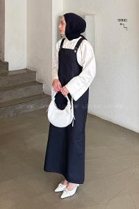 Lamelif Kanguru Cepli Tesettür Elbise Lacivert