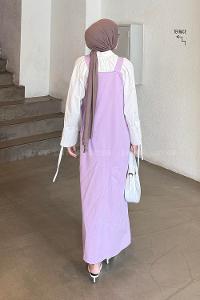 Lamelif Kanguru Cepli Tesettür Elbise Lila