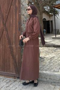 Lamelif Terikoton Tesettür İkili Takım Acı Kahve