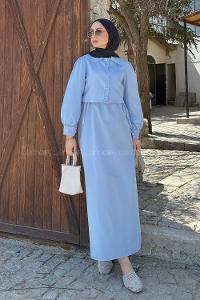 Lamelif Terikoton Tesettür İkili Takım Buz Mavisi