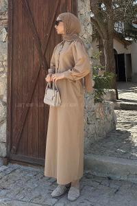 Lamelif Terikoton Tesettür İkili Takım Camel