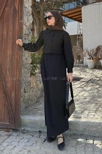Lamelif Terikoton Tesettür İkili Takım Siyah
