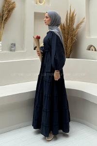 Lamelif Astarlı Kat Kat Tesettür Elbise Lacivert