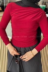 Lamelif Büzgü Detaylı Sandy Body Bordo