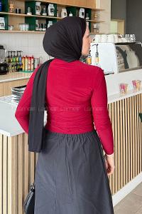 Lamelif Büzgü Detaylı Sandy Body Bordo