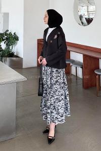 Lamelif Çiçek Detaylı Nakış İşlemeli İkili Takım Siyah