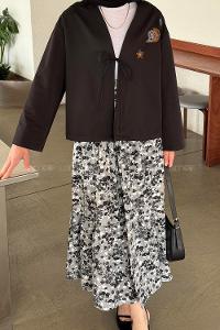 Lamelif Çiçek Detaylı Nakış İşlemeli İkili Takım Siyah