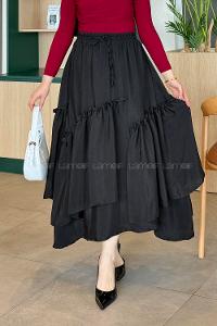 Lamelif Fırfır Detaylı Tesettür Etek Siyah