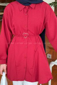 Lamelif Kalp Toka Detaylı Gömlek Bordo