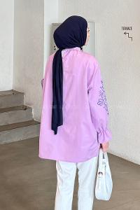 Lilac Mandarin Collar Cotton Printed Tunic