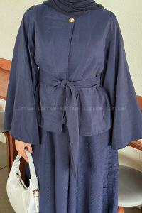 Lamelif Bağcıklı Etek-Bluz İkili Takım Lacivert