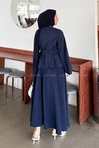 Lamelif Bağcıklı Etek-Bluz İkili Takım Lacivert