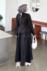 Lamelif Bağcıklı Etek-Bluz İkili Takım Siyah