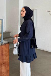 Lamelif Fırfır Detaylı Tunik Lacivert
