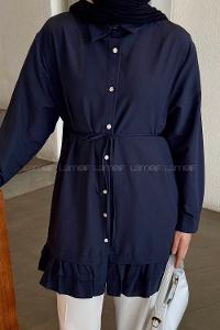 Lamelif Fırfır Detaylı Tunik Lacivert