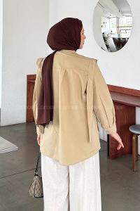 Beige Shirt Collar Long Arm Cotton Shirt