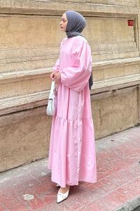 Candy Pink Crew Neck Cotton Printed Dresess