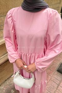 Candy Pink Crew Neck Cotton Printed Dresess