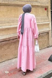 Candy Pink Crew Neck Cotton Printed Dresess