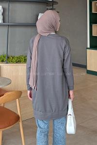 Lamelif İki iplikli Arma Detaylı Sweat Tunik Antrasit