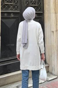 Lamelif İki iplikli Arma Detaylı Sweat Tunik Beyaz