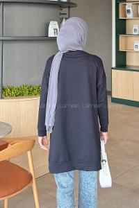 Lamelif İki iplikli Arma Detaylı Sweat Tunik Lacivert