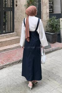 Lamelif Önü Boydan Düğmeli Salopet Lacivert