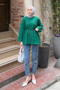 Lamelif Yırtmaç Detaylı Sweat Zümrüt