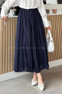 Lamelif Astarlı Tesettür Etek Koyu Lacivert