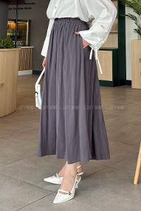 Lamelif Cep Detaylı Keten Etek Antrasit