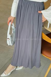 Lamelif Cep Detaylı Keten Etek Antrasit