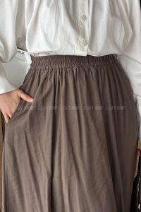 Lamelif Cep Detaylı Keten Etek Mocha Mousse