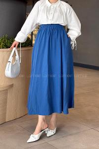 Lamelif Cep Detaylı Keten İndigo