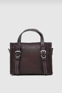 Lamelif Deri Görünümlü Kadın Omuz Çantası Acı Kahve