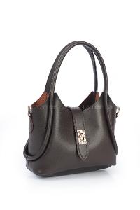 Lamelif Kilit Detaylı Mini Kanguru El Ve Omuz Çantası Kadın Acı Kahve