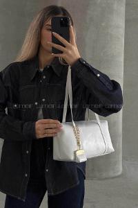 Lamelif Vanetta Model Deri Kadın El Ve Omuz Çantası Beyaz