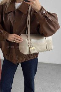 Lamelif Vanetta Model Deri Kadın El Ve Omuz Çantası Krem