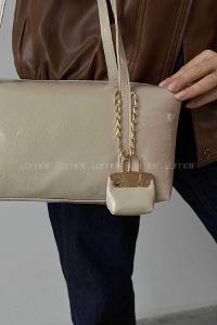 Lamelif Vanetta Model Deri Kadın El Ve Omuz Çantası Krem